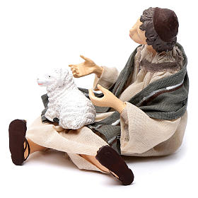 Nativity scene shepherd sitting with sheep 15 cm resin