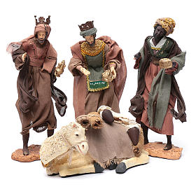 Reis Magos com camelo sentado 28 cm resina e gaze