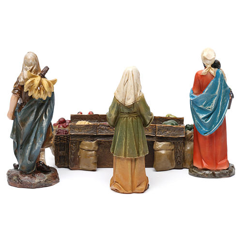 Fruiterers in resin with fruit stand (3 pieces) for Nativity Scene 13 cm 3