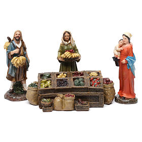 Fruttivendoli con banco frutta in resina 3 pz per presepe da 13 cm