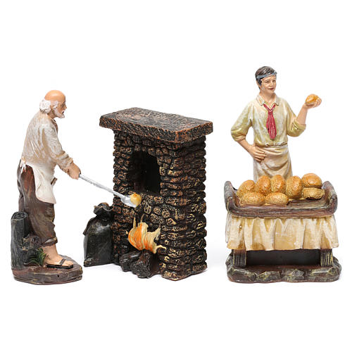 Figurki piekarzy 2 szt z piecem z żywicy do szopki h 13 cm 1