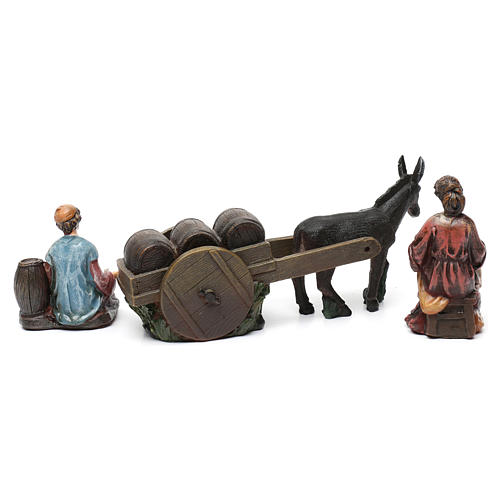 Estatuas vendedores de vino con burro y carro, resina para belén 13 cm de altura media 3