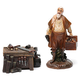Falegname 2 pz con banco resina per presepe 13 cm