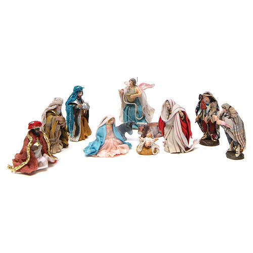Complete Neapolitan Nativity in terracotta 4 cm, set of 11 figurines 1