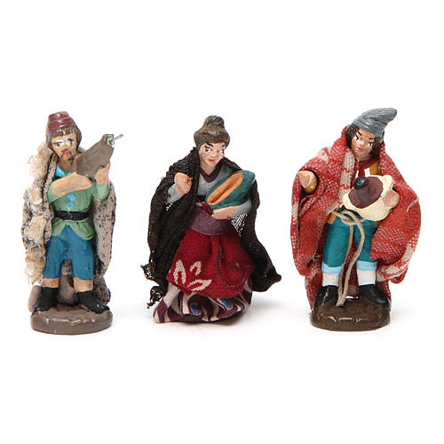 Set of shepherds for Neapolitan Nativity Scene in coloured terracotta 4 cm 6 pieces 2