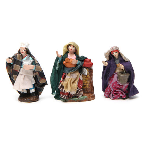 Set of shepherds for Neapolitan Nativity Scene in coloured terracotta 4 cm 6 pieces 3