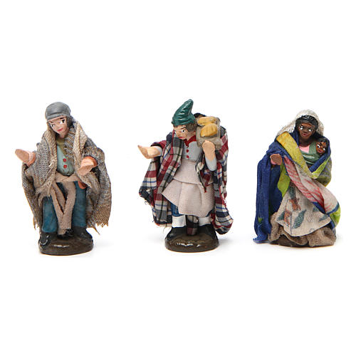 Shepherds for Neapolitan Nativity Scene in coloured terracotta 4 cm 6 pieces 2