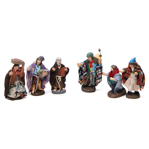 Conjunto pastores 6 peças para presépio Nápoles em terracota com figuras de 4 cm de altura média 1