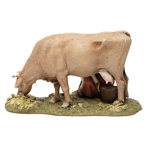 Melkerin mit Kuh aus Kunstharz für 13 cm Krippe von Moranduzzo 5