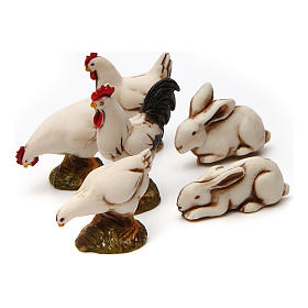 Sechs Kleintiere in der Farbe weiß für 10 cm Krippe von Moranduzzo