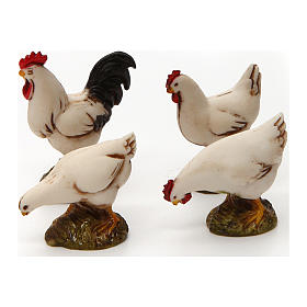 Conjunto 6 aves e coelhos de capoeira brancas para Presépio Moranduzzo com figuras de altura média 10 cm