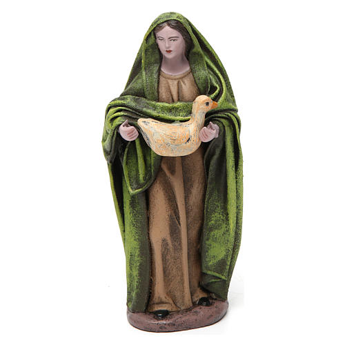 Shepherd with sheep and woman with duck wood in terracotta for Nativity Scene 14 cm 3