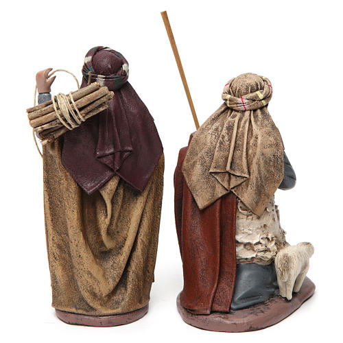 Krippenfiguren betender Hirte mit Schaf und Hirte mit Holzbündel für 14 cm Krippe aus Terrakotta 4