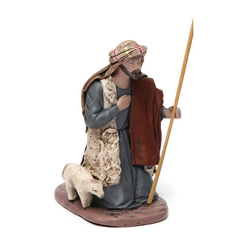 Contemplating shepherd, sheep and shepherd with wood in terracotta for Nativity Scene 14 cm 2