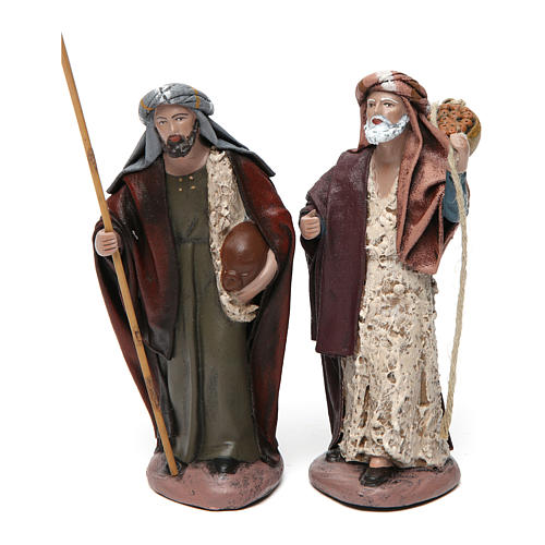 Shepherd with basket and shepherd with stick and sack in terracotta for Nativity Scene 14 cm 1