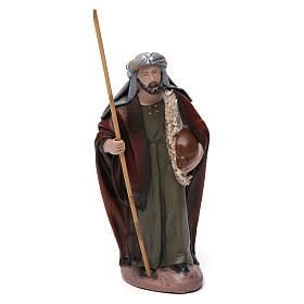 Scena pastore con cesto pastore con bastone e sacco presepe 14 cm terracotta