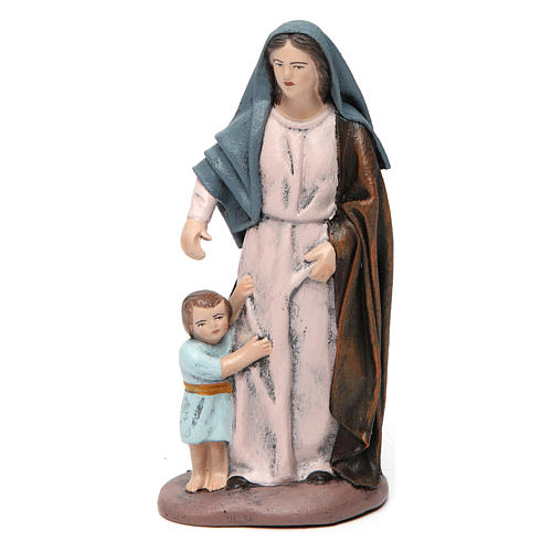 Scène femme avec enfant et femme avec pain crèche 14 cm terre cuite 3