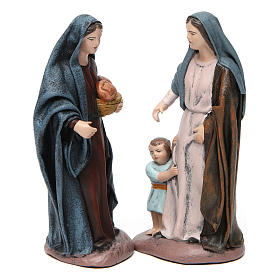 Scena donna con bambino e donna con pane presepe 14 cm terracotta