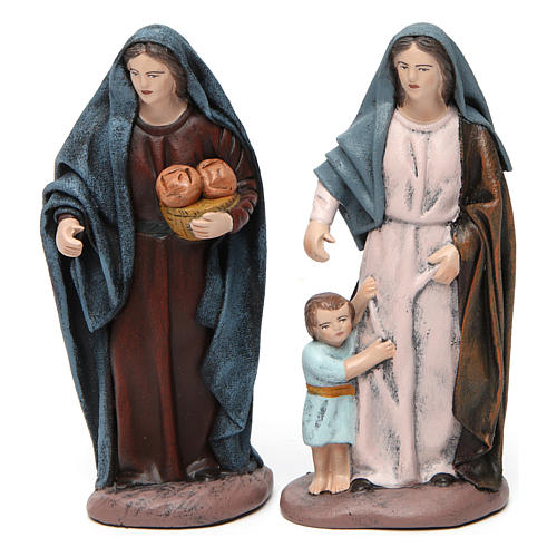 Scena donna con bambino e donna con pane presepe 14 cm terracotta 2