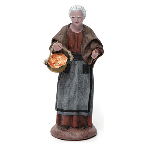 Figurengruppe alte Frau mit Korb und Hirte mit Stock und Korb für 14 cm Krippe aus Terrakotta 3