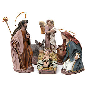 Geburtsszene 6 Figuren für 14 cm Krippe aus Terrakotta und Stoff