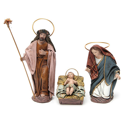 Geburtsszene 6 Figuren für 14 cm Krippe aus Terrakotta und Stoff 2