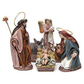Scena Narodzin Jezusa 6 części, szopka 14 cm, terakota i tkanina ukształtowana