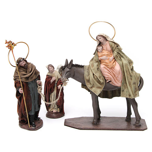 Szene Flucht nach Ägypten Maria auf dem Esel sitzend für 14 cm Krippe aus Terrakotta 1
