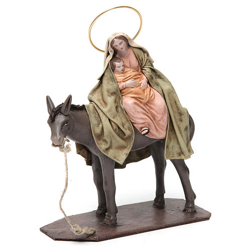 Szene Flucht nach Ägypten Maria auf dem Esel sitzend für 14 cm Krippe aus Terrakotta 2