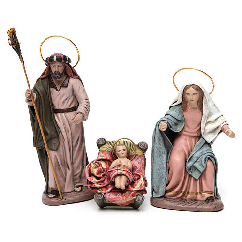 Sagrada Família com boi e burro 6 peças presépio 14 cm terracota 2