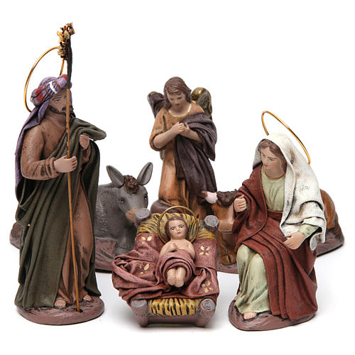 Heilige Familie mit Engel 6 Figuren für 14 cm Krippe aus Terrakotta 1