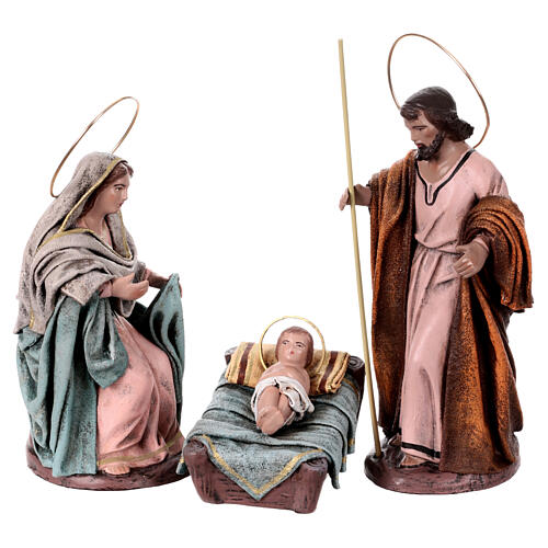 Szene Geburt Christi mit Engel und sitzender Maria für 14 cm Krippe aus Terrakotta 1