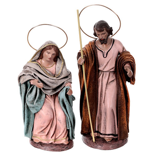 Szene Geburt Christi mit Engel und sitzender Maria für 14 cm Krippe aus Terrakotta 3