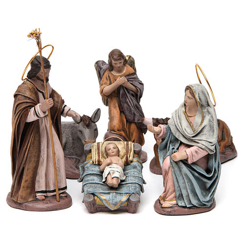 Terracotta Nativity Scene with ox and donkey, 6 pieces 14 cm | online ...