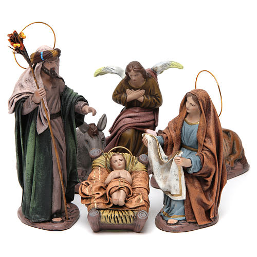 Szene Geburt Christi Maria mit Tuch 6 Figuren für 14 cm Krippe aus Terrakotta 1