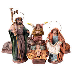 Birth of Jesus with Mary holding drape 6 pieces in terracotta for Nativity Scene 14 cm