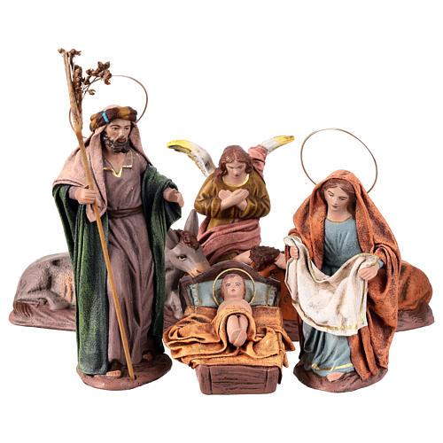 Birth of Jesus with Mary holding drape 6 pieces in terracotta for Nativity Scene 14 cm 1