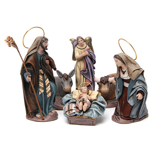 Nascita di Gesù con Maria inginocchiata 6 pz Natività presepe 14 cm terracotta 1