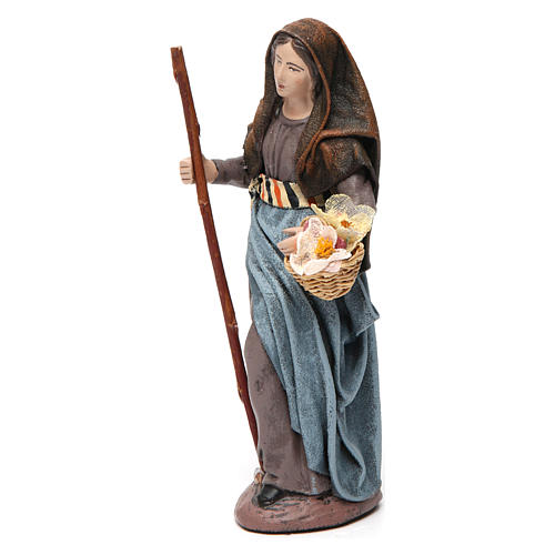 Shepherdess with Basket and Staff 14 cm nativity terracotta 2