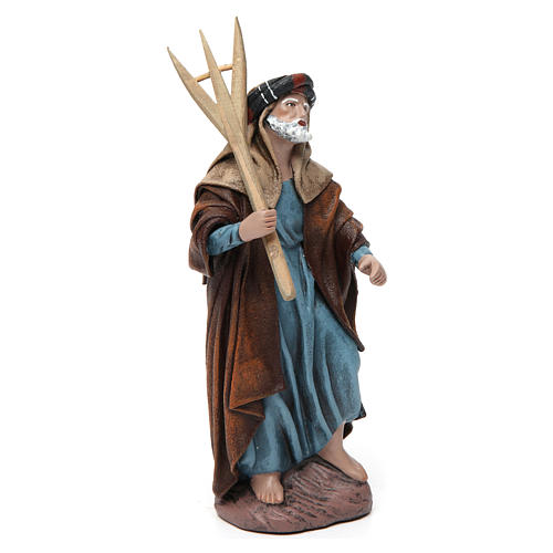 Shepherd with pitchfork in terracotta for Nativity Scene 14 cm 3