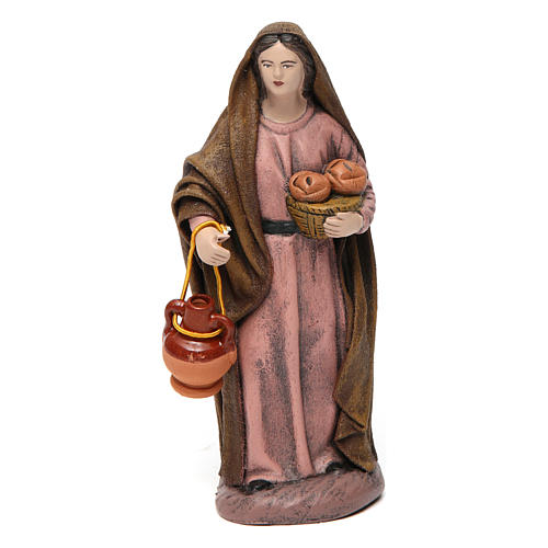 Woman with jug and basket in terracotta for Nativity Scene 14 cm 1