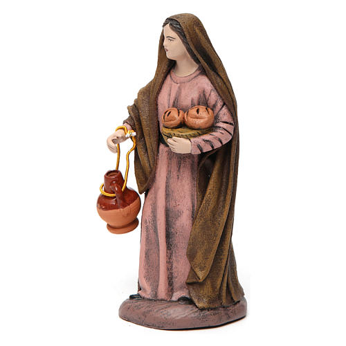 Woman with jug and basket in terracotta for Nativity Scene 14 cm 2
