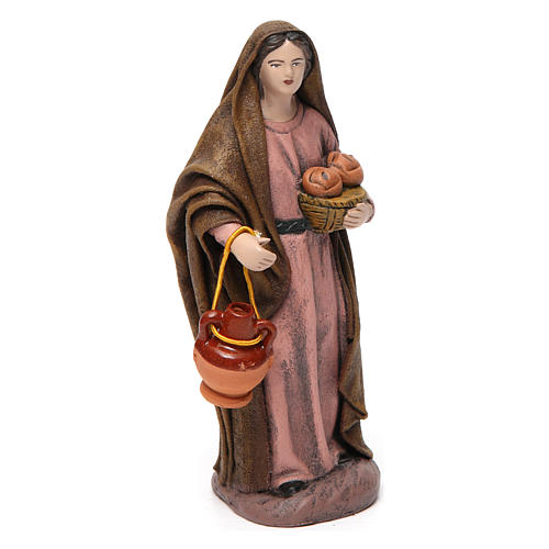 Woman with jug and basket in terracotta for Nativity Scene 14 cm 3