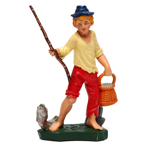 Homem com vara de pesca e cesta 12 cm presépio 1