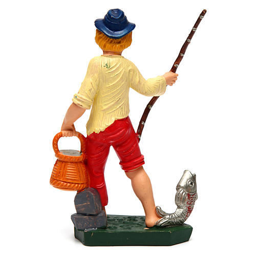 Homem com vara de pesca e cesta 12 cm presépio 2