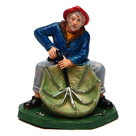 Uomo con ombrello verde di 10 cm presepe