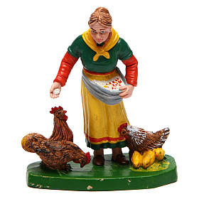 Femme avec poules pour crèche de 12 cm