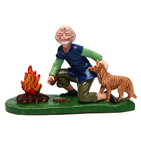 Homme avec chien et feu 12 cm crèche
