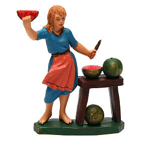 Donna con banco di frutta ideale per presepe di 12 cm