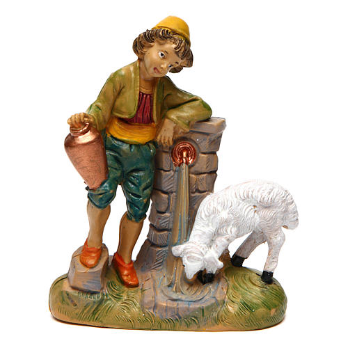 Homme à la fontaine avec mouton 10 cm crèche 1